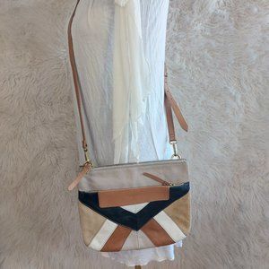 Fossil Women's Tan and Black Patches Leather Crossbody Bag